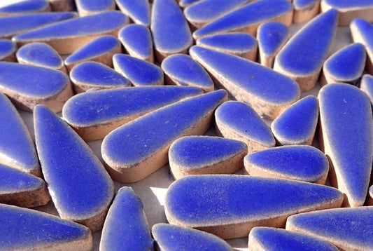 Denim Blue Teardrop Mosaic Tiles - 50g Ceramic Petals in Mix of 2 Sizes 1/2" and 3/5" in Delphinium