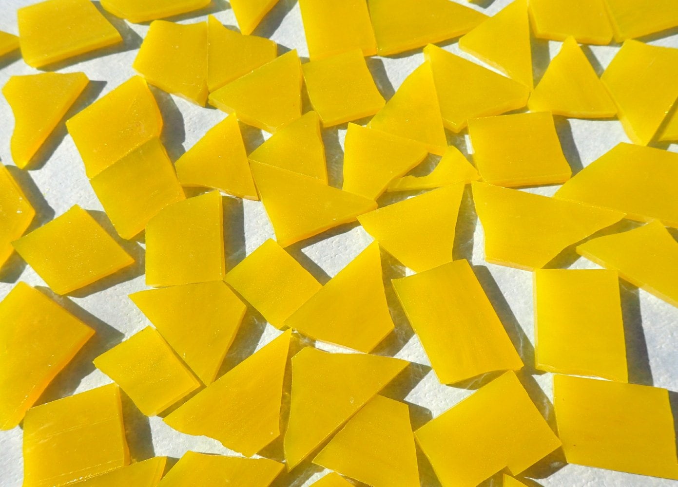 Stained Glass Mosaic Tiles in Sunshine Yellow - 1/2 Pound - 5-15 mm Various Shapes