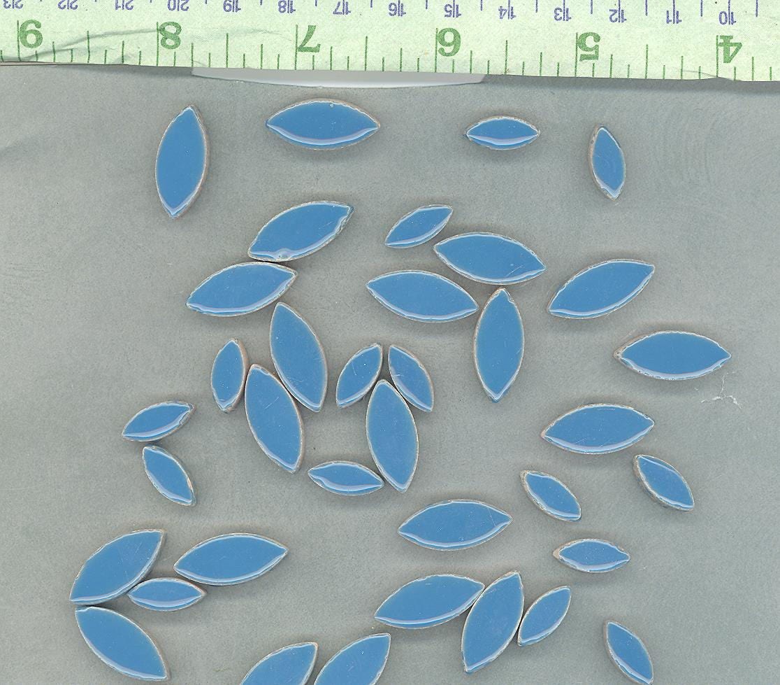 Mediterranean Blue Petals Mosaic Tiles - 50g Ceramic Leaves in Mix of 2 Sizes 1/2" and 3/4" in Thalo Blue