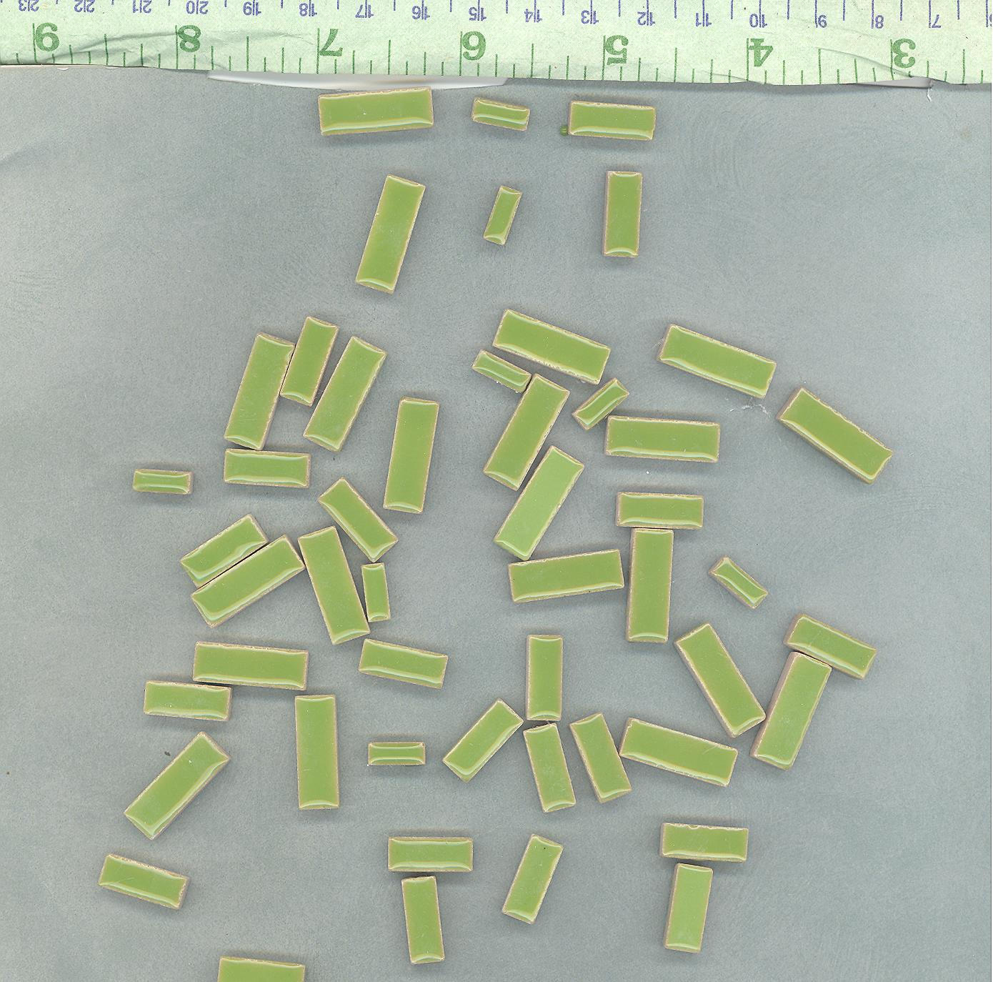 Kiwi Green Mini Rectangles Mosaic Tiles - 50g Ceramic in Mix of 3 Sizes 1/2" and 3/4"