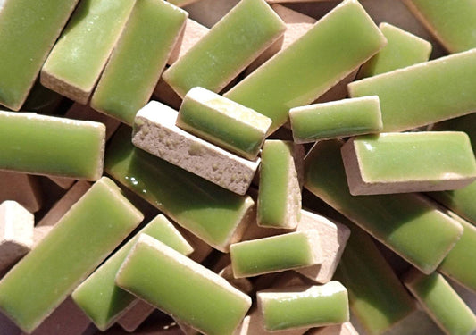 Kiwi Green Mini Rectangles Mosaic Tiles - 50g Ceramic in Mix of 3 Sizes 1/2" and 3/4"