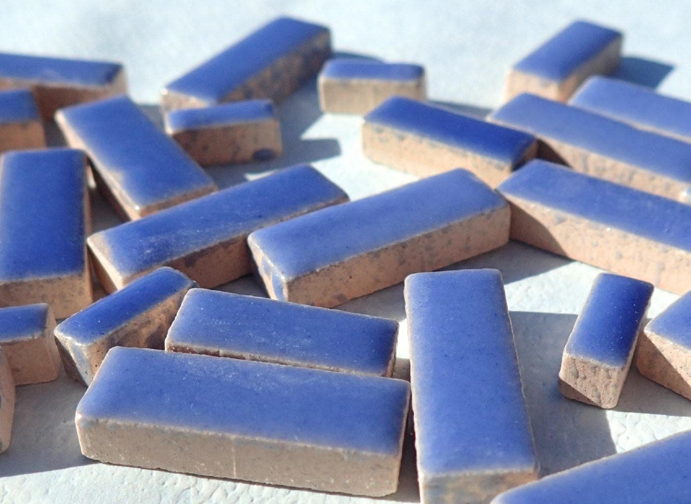 Denim Blue Mini Rectangles Mosaic Tiles - 50g Ceramic in Mix of 3 Sizes 3/8" and 5/8" and 3/4" in Delphinium