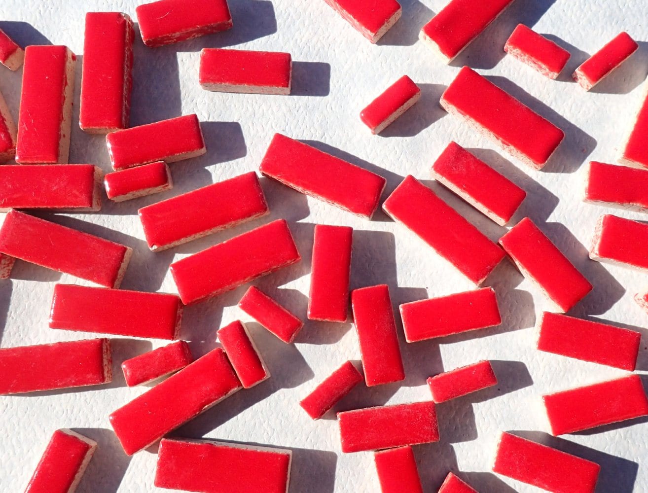 Bright Red Mini Rectangles Mosaic Tiles - 50g Ceramic in Mix of 3 Sizes 3/8" and 5/8" and 3/4"