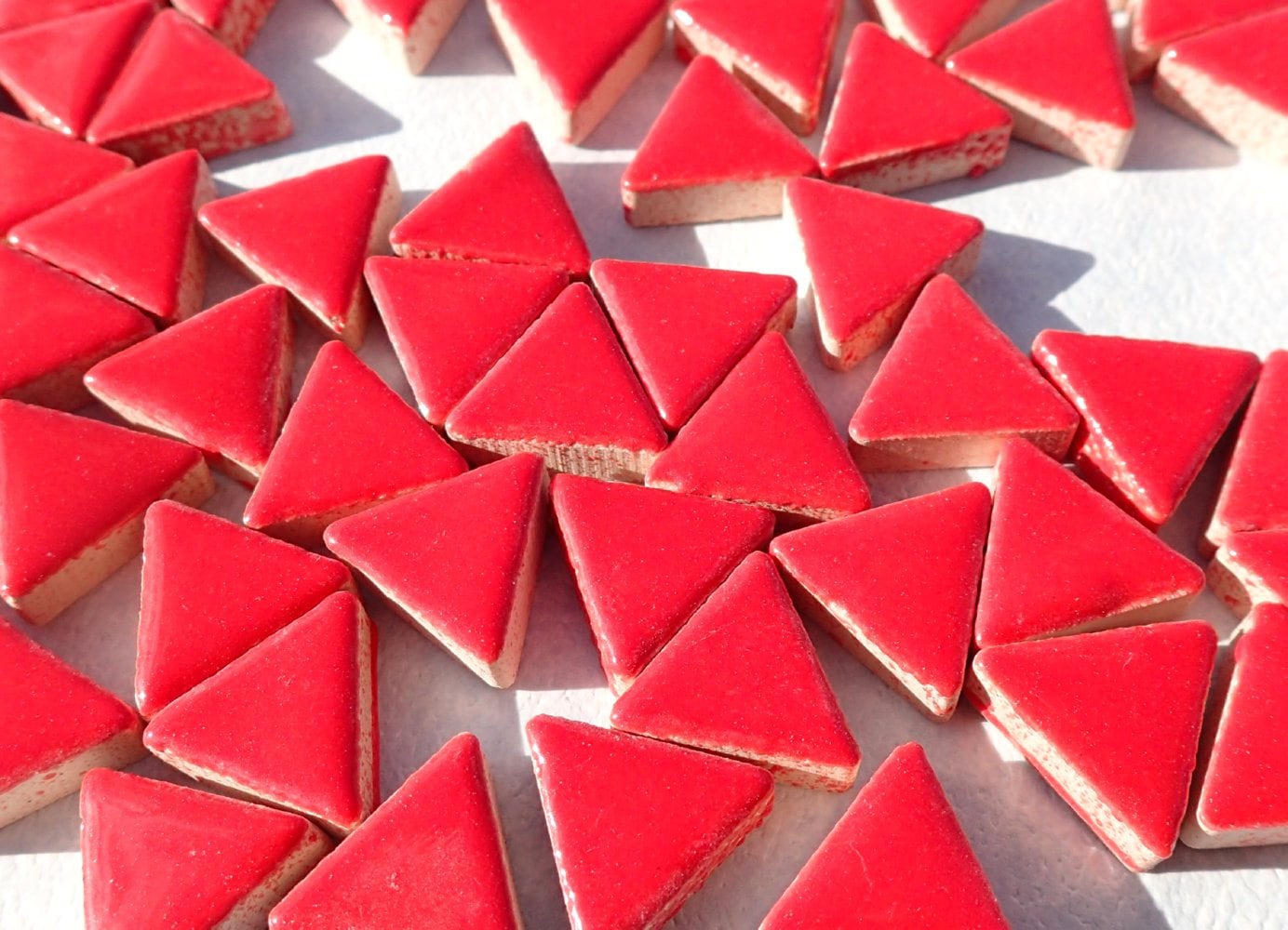 Bright Red Mini Triangles Mosaic Tiles - 50g Ceramic - 15mm in Lipstick Red
