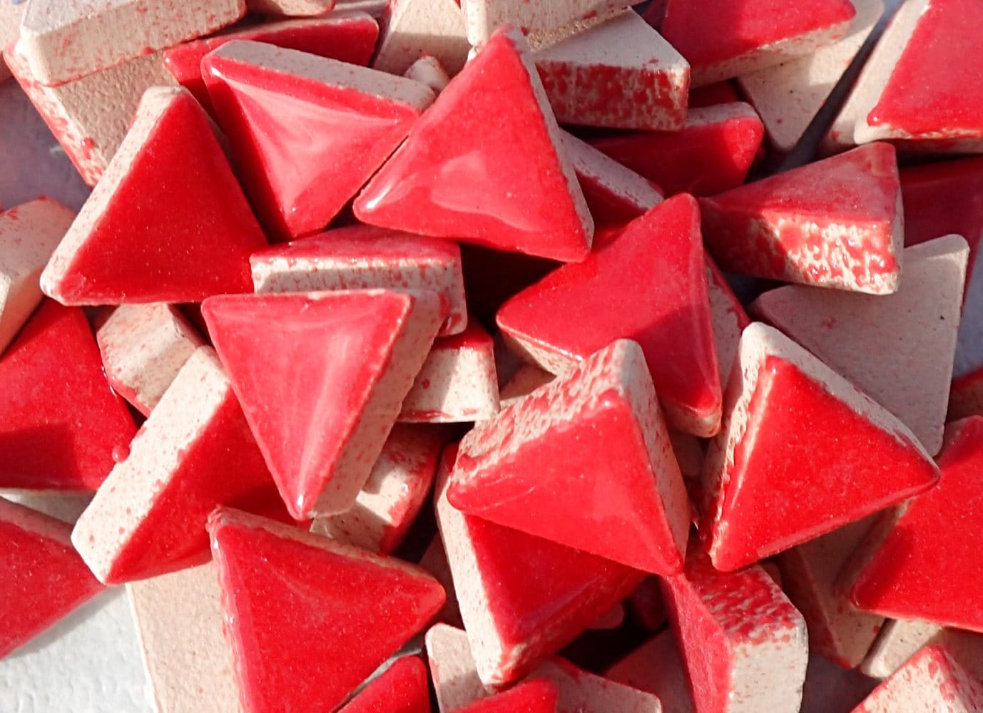 Bright Red Mini Triangles Mosaic Tiles - 50g Ceramic - 15mm in Lipstick Red