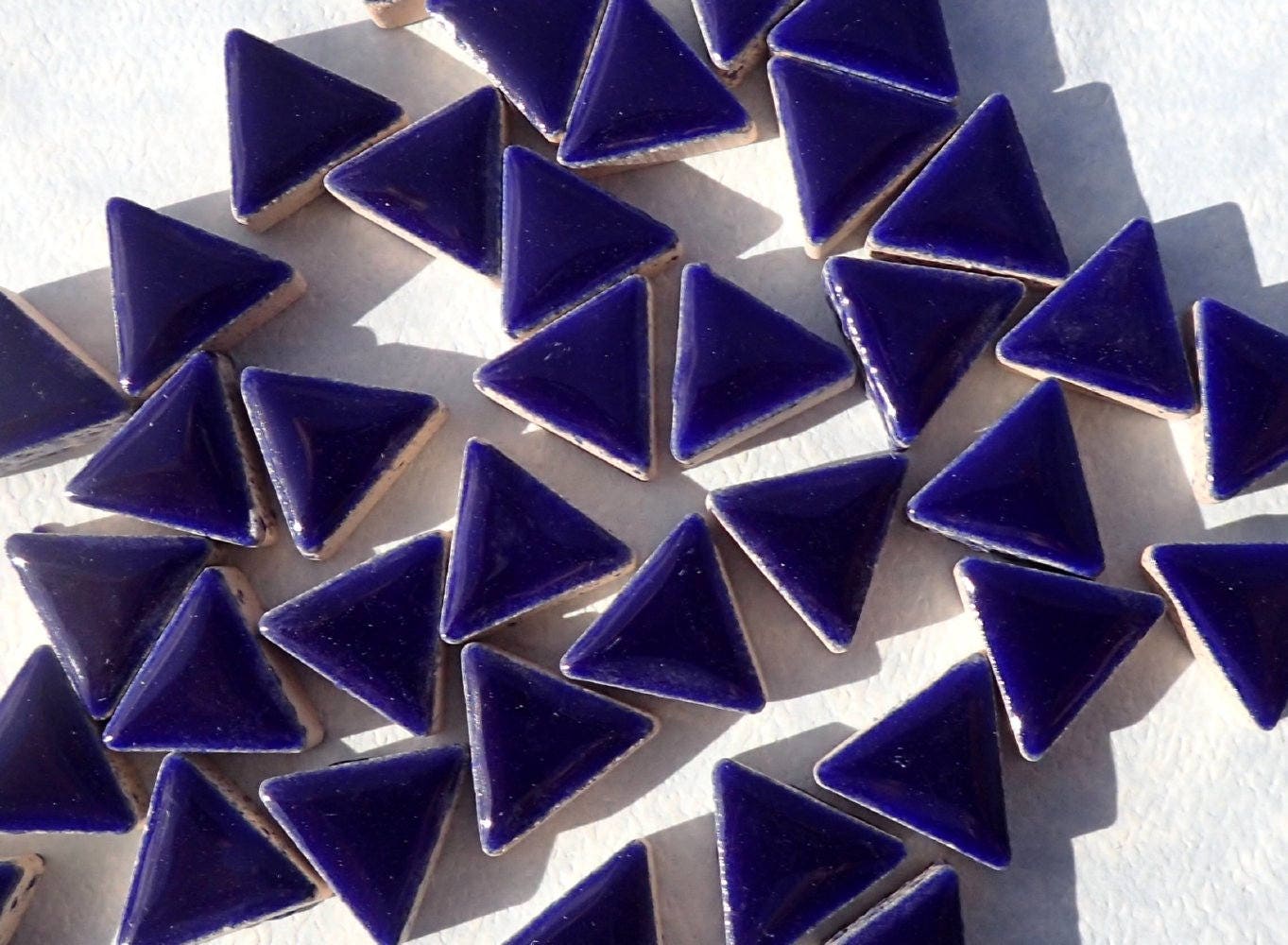 Dark Blue Mini Triangles Mosaic Tiles - 50g Ceramic - 15mm in Indigo
