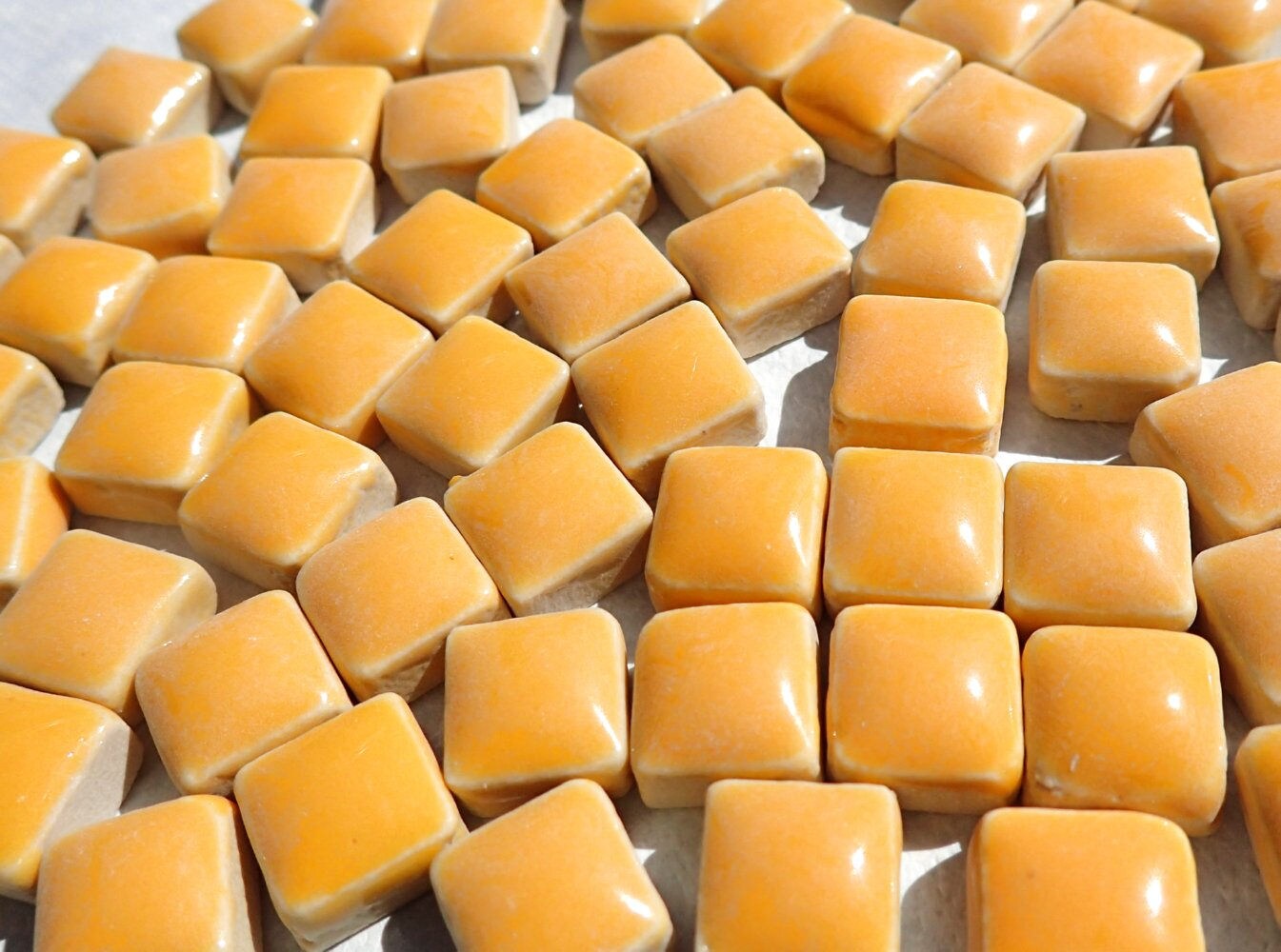 Orange Small Square Mosaic Tiles 1 cm Ceramic - Half Pound in Orange Creamsicle