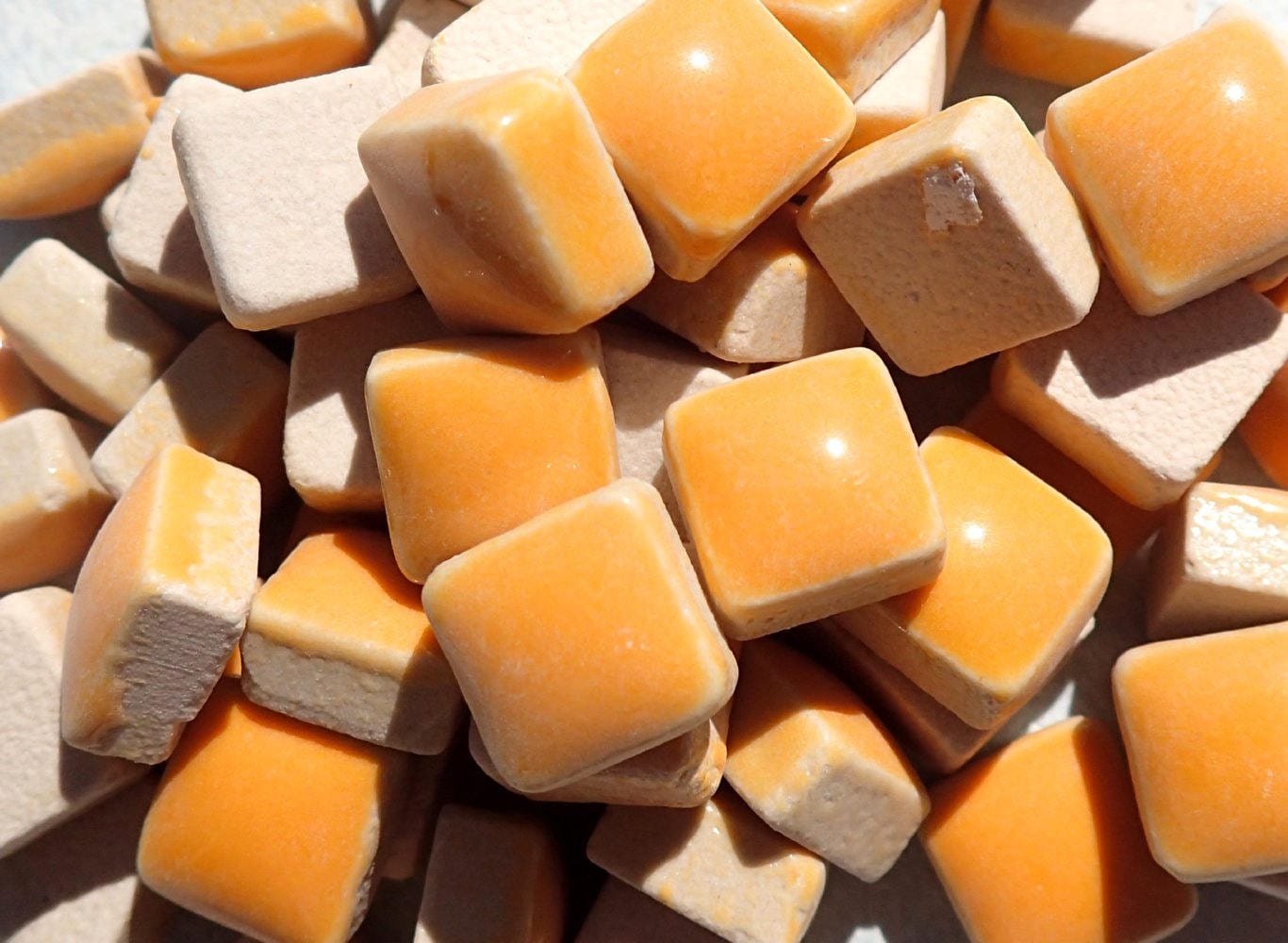 Orange Small Square Mosaic Tiles 1 cm Ceramic - Half Pound in Orange Creamsicle