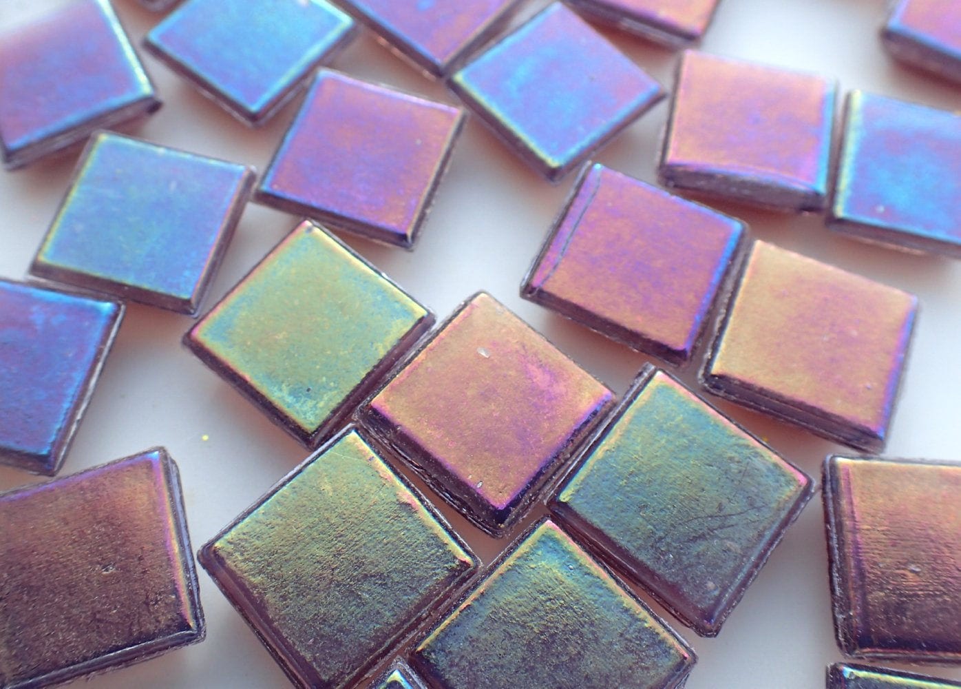 Purple Iridescent Venetian Glass Tiles - 1 cm - 100 grams - Approx 150 Squares