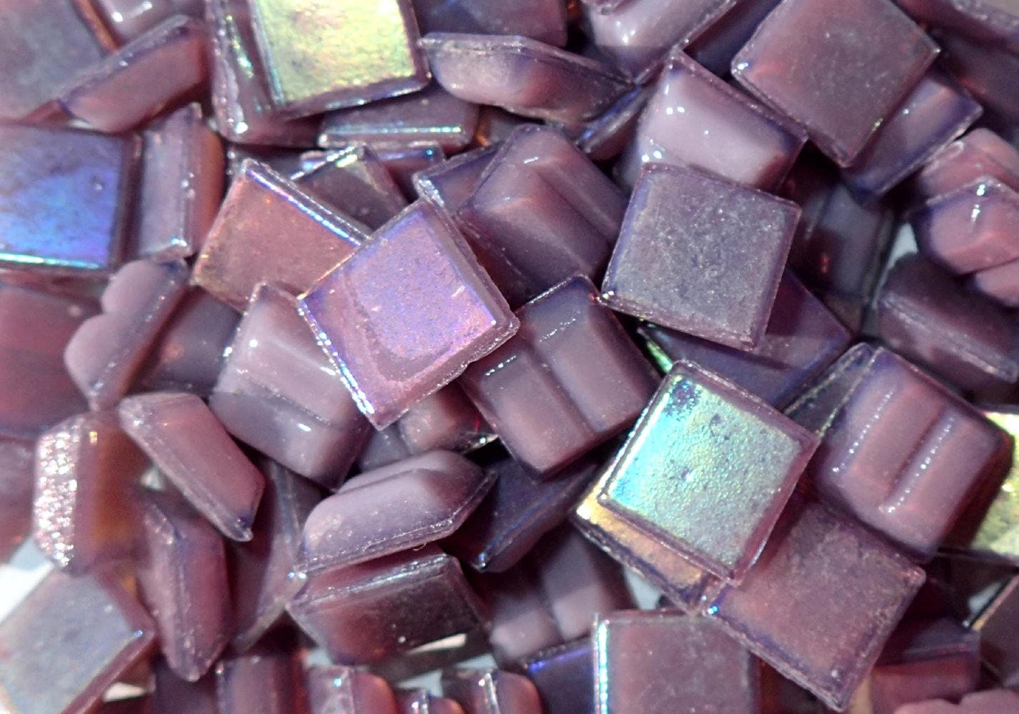 Purple Iridescent Venetian Glass Tiles - 1 cm - 100 grams - Approx 150 Squares