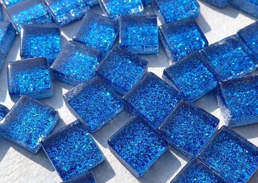 Blue Tiny Glitter Tiles - 1 cm - 100 Metallic Tiny Glass Tiles in Medium Blue