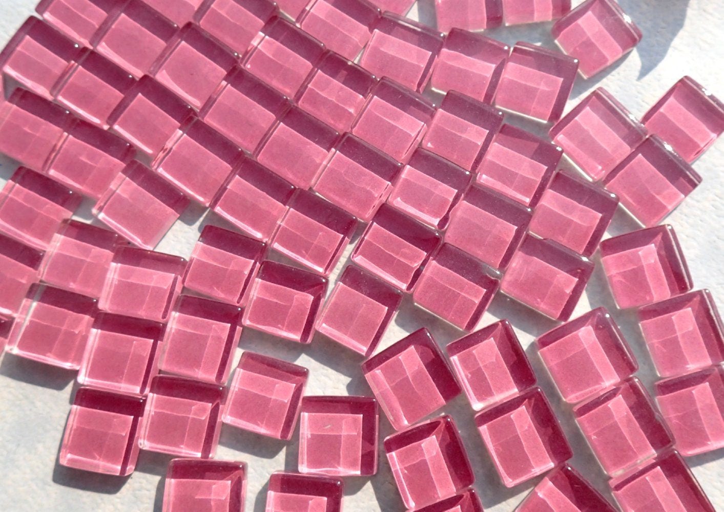 Deep Pink Glass Tiles - 1 cm - 100g - Over 100 Squares