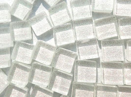 White Glitter Tiles - 1 cm - 100g Glass Tiles - Snow Icicle - Over 100 Tiles