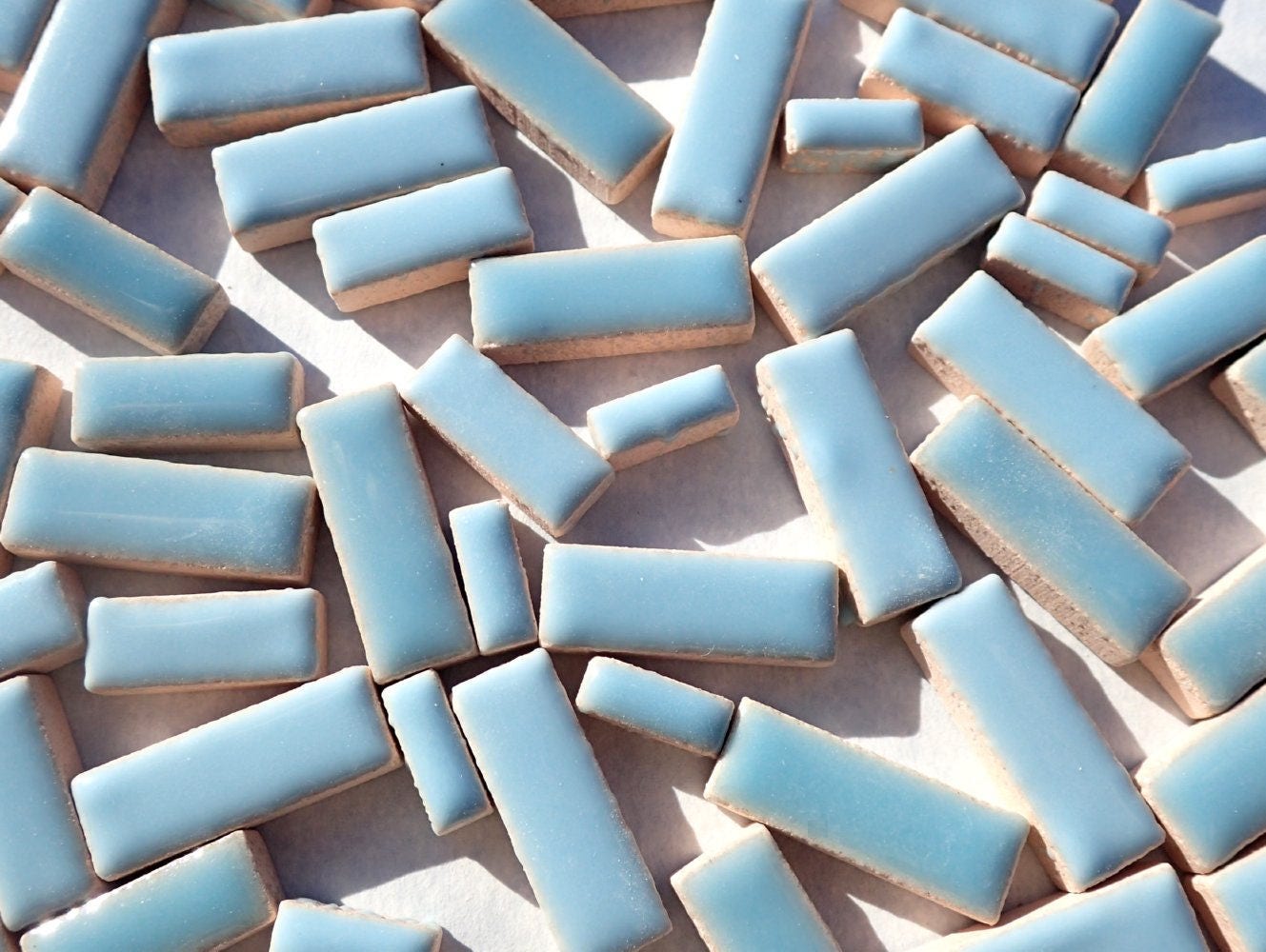 Light Blue Mini Rectangles Mosaic Tiles - 50g Ceramic in Mix of 3 Sizes 3/8" and 5/8" and 3/4" in Azure