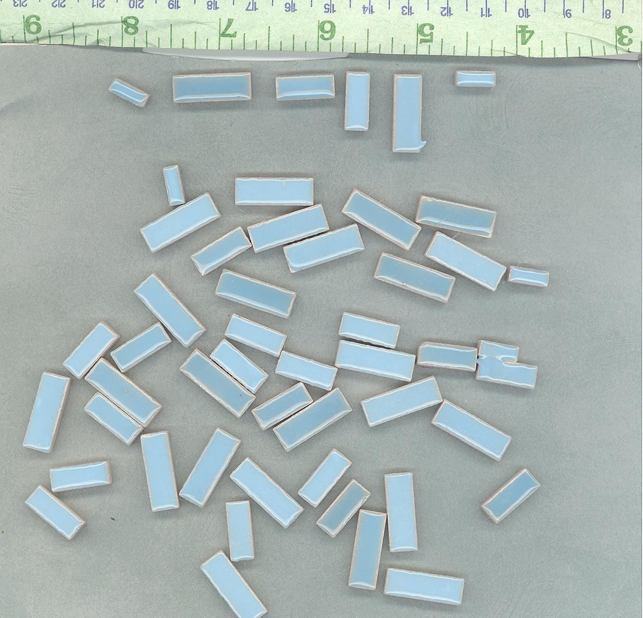 Light Blue Mini Rectangles Mosaic Tiles - 50g Ceramic in Mix of 3 Sizes 3/8" and 5/8" and 3/4" in Azure