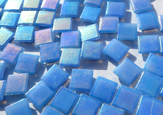 Sky Blue Iridescent Venetian Glass Tiles - 1 cm - Mosaic Tiles - 100 grams