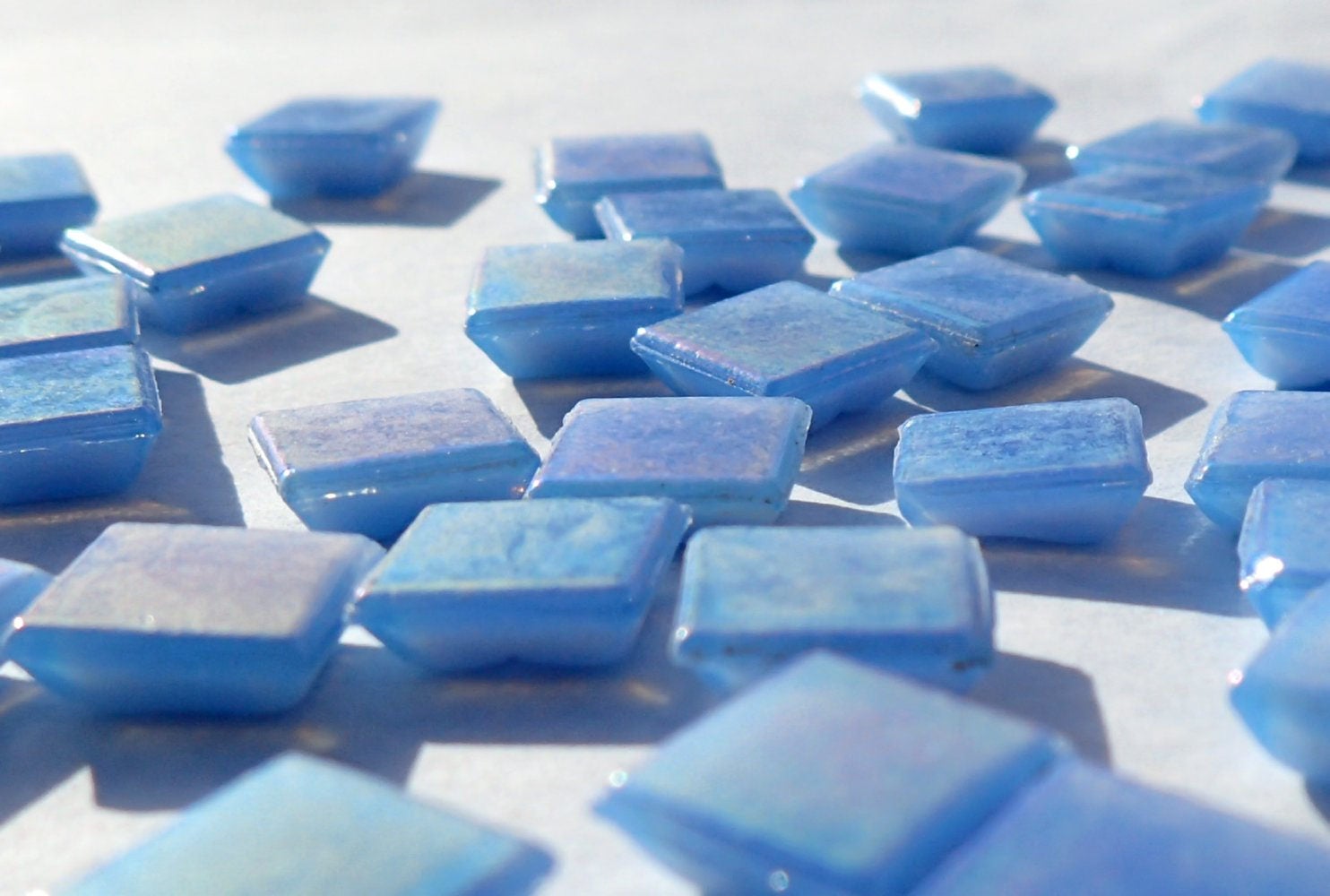 Sky Blue Iridescent Venetian Glass Tiles - 1 cm - Mosaic Tiles - 100 grams