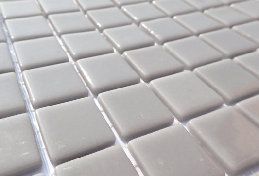 Gray Glass Mosaic Squares - 1 inch - 25 Medium Grey Recycled Tiles