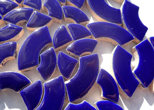 Dark Blue Bullseye Mosaic Tiles - 50g Ceramic Circle Parts in Mix of 3 Sizes in Indigo