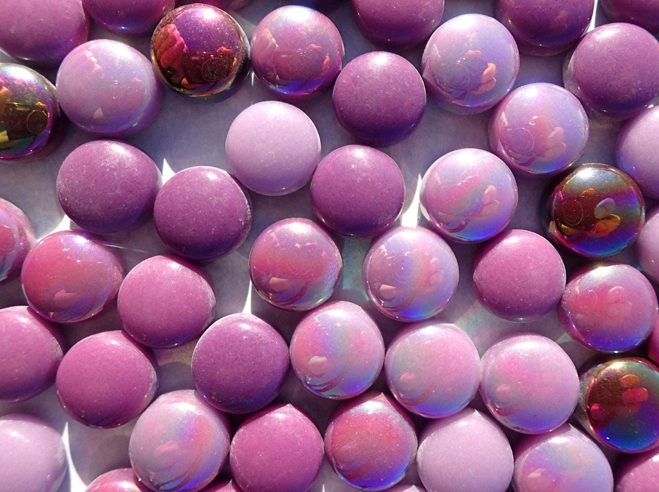 Berry Mix Glass Drops Mosaic Tiles - 100 grams - Mix of Gloss and Iridescent Glass Gems in Deep Purples - Over 60 Tiles