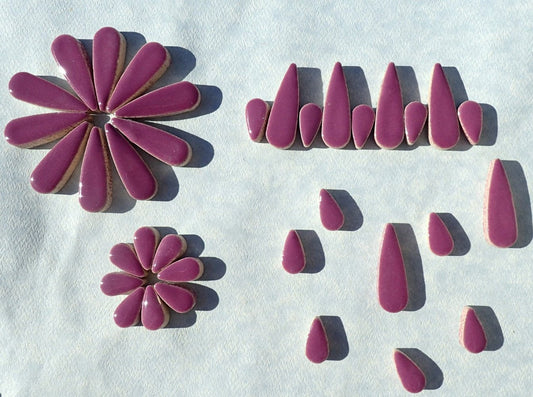 Purple Teardrop Mosaic Tiles - 50g Ceramic Petals in Mix of 2 Sizes 1/2" and 3/5" in Violet