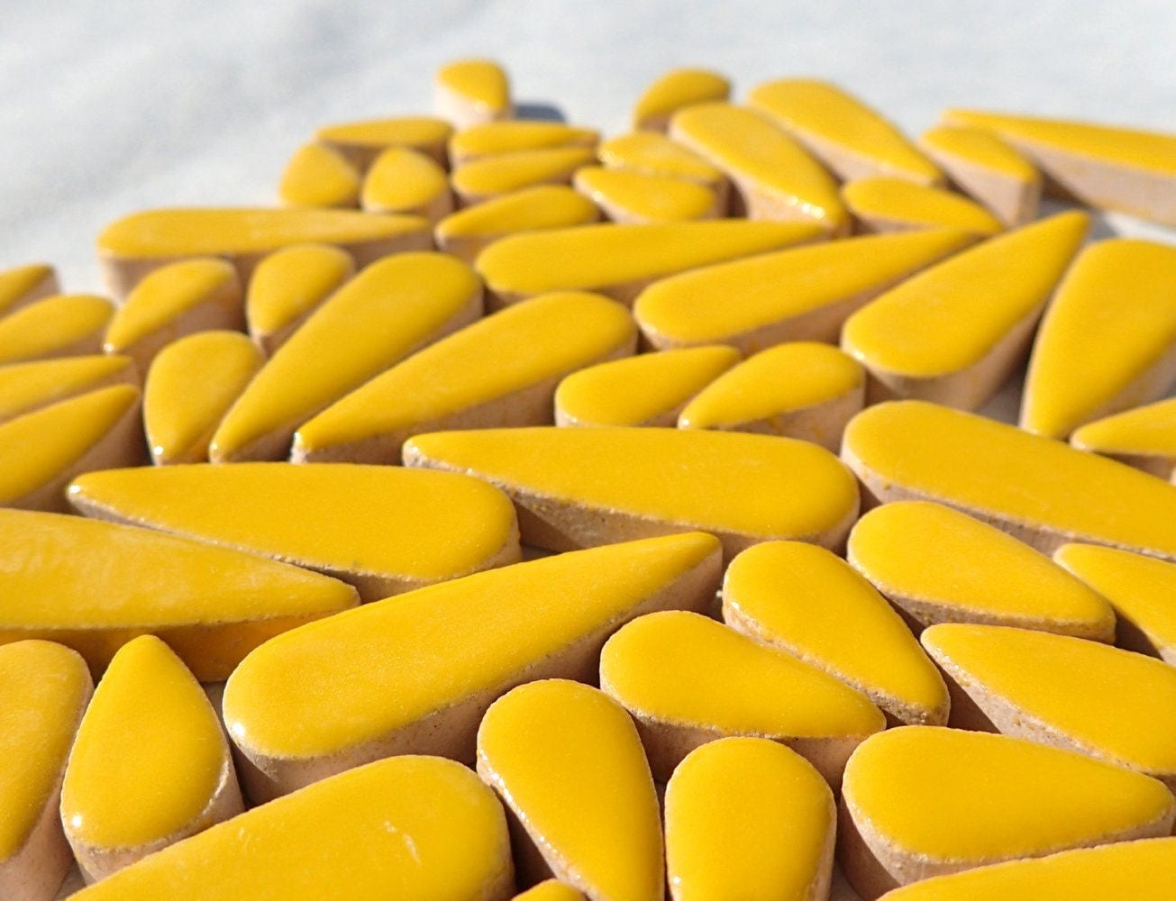 Lemon Yellow Teardrop Mosaic Tiles - 50g Ceramic Drops in Mix of 2 Sizes 1/2" and 3/5"