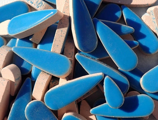 Mediterranean Blue Teardrop Mosaic Tiles - 50g Ceramic Petals in Mix of 2 Sizes 1/2" and 3/5" in Thalo Blue