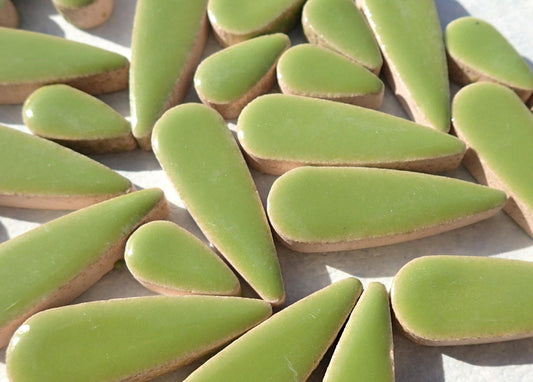 Kiwi Green Teardrop Mosaic Tiles - 50g Ceramic Drops in Mix of 2 Sizes 1/2" and 3/5"