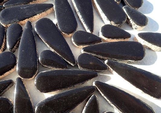 Black Teardrop Mosaic Tiles - 50g Ceramic Petals in Mix of 2 Sizes 1/2" and 3/5"