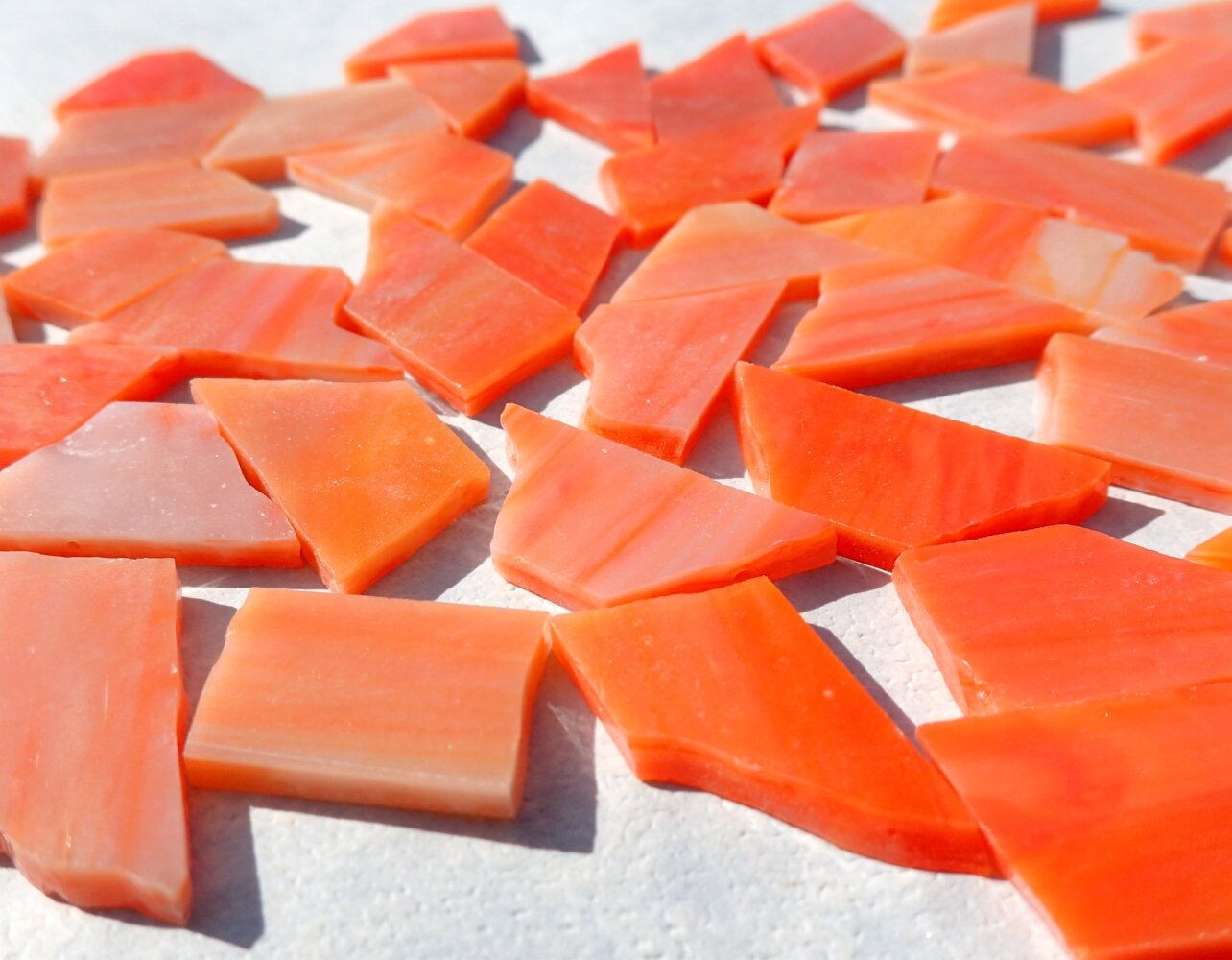 Stained Glass Mosaic Tiles in Orange Creamsicle - 1/2 Pound - 5-15 mm Various Shapes