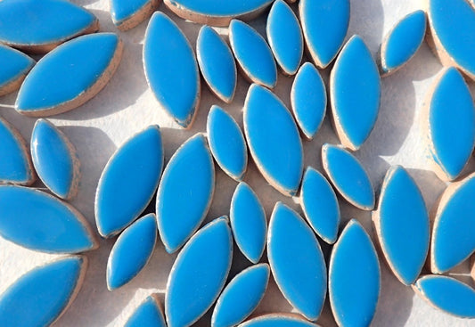 Mediterranean Blue Petals Mosaic Tiles - 50g Ceramic Leaves in Mix of 2 Sizes 1/2" and 3/4" in Thalo Blue