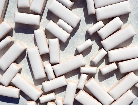 White Mini Rectangles Mosaic Tiles - 50g Ceramic in Mix of 3 Sizes 3/8" and 5/8" and 3/4"