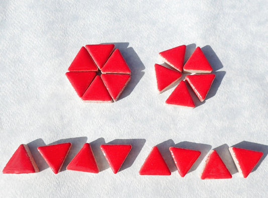 Bright Red Mini Triangles Mosaic Tiles - 50g Ceramic - 15mm in Lipstick Red