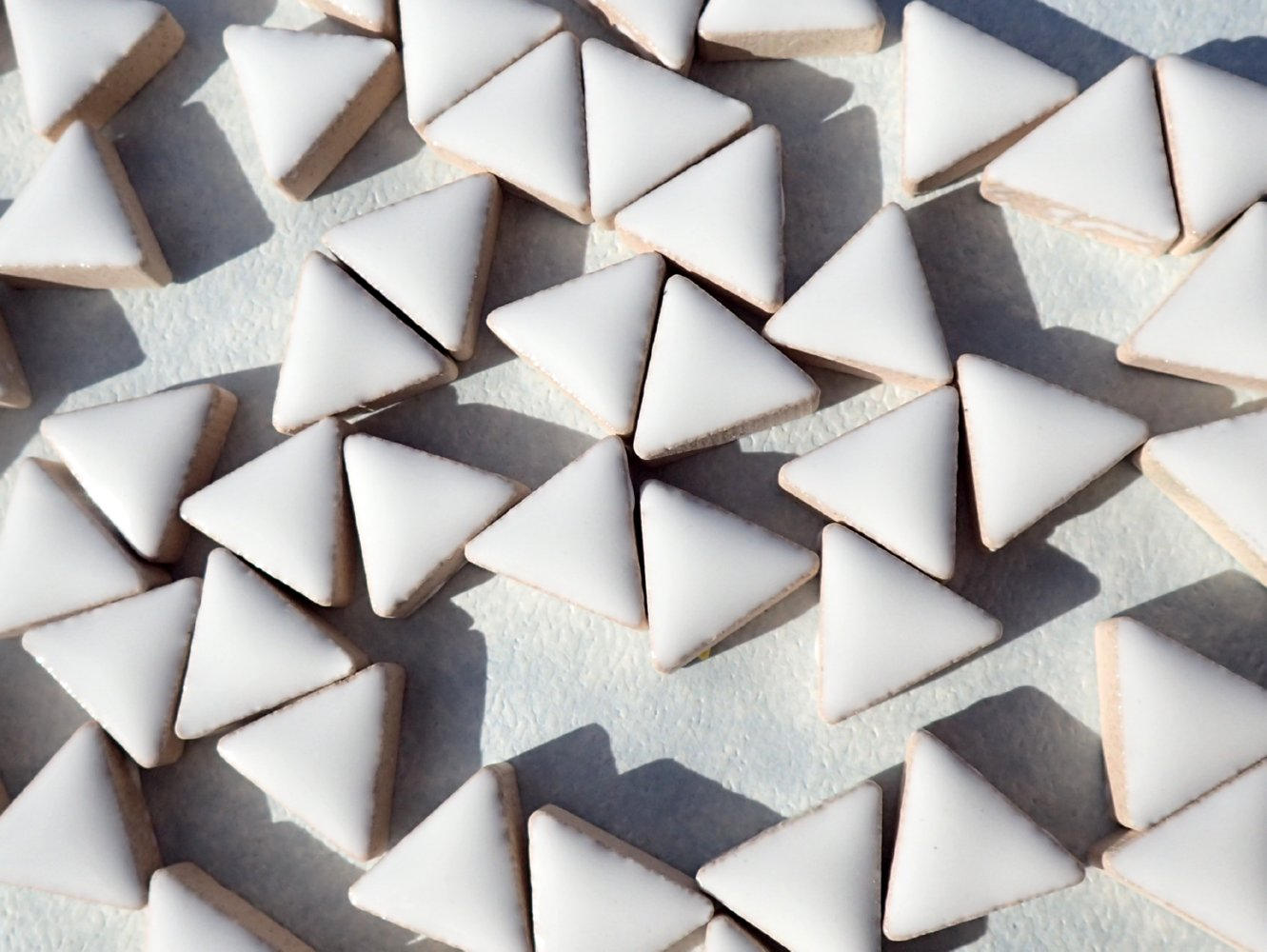 White Mini Triangles Mosaic Tiles - 50g Ceramic - 15mm