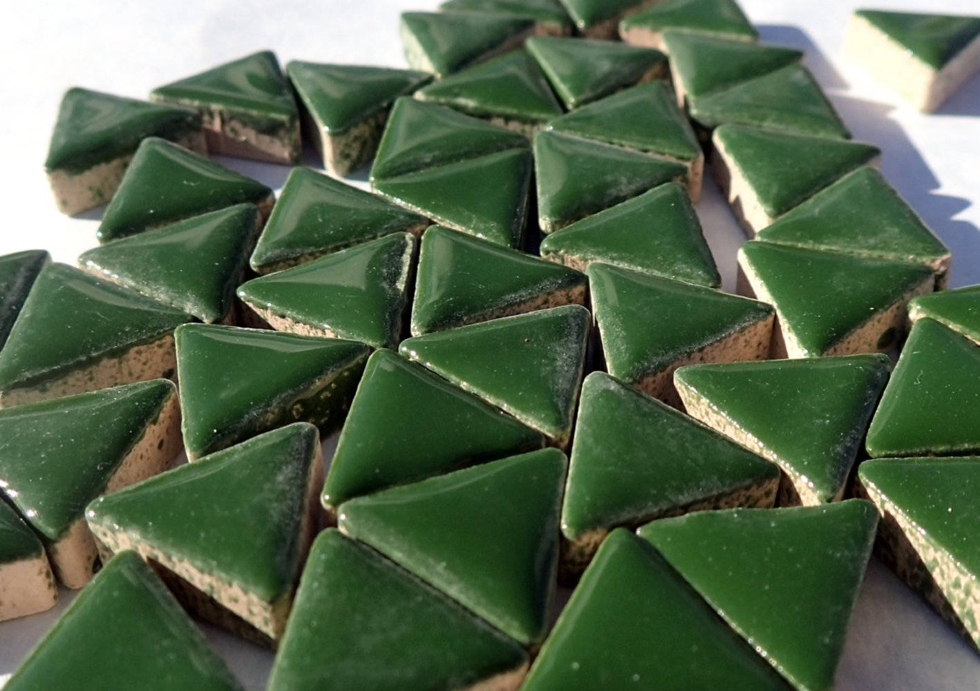 Deep Green Mini Triangles Mosaic Tiles - 50g Ceramic - 15mm in Pesto