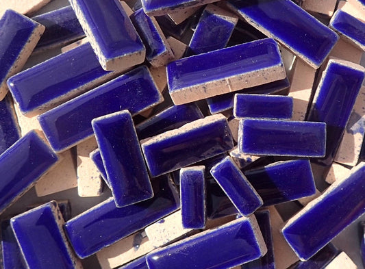 Dark Blue Mini Rectangles Mosaic Tiles - 50g Ceramic in Mix of 3 Sizes 3/8" and 5/8" and 3/4" in Indigo