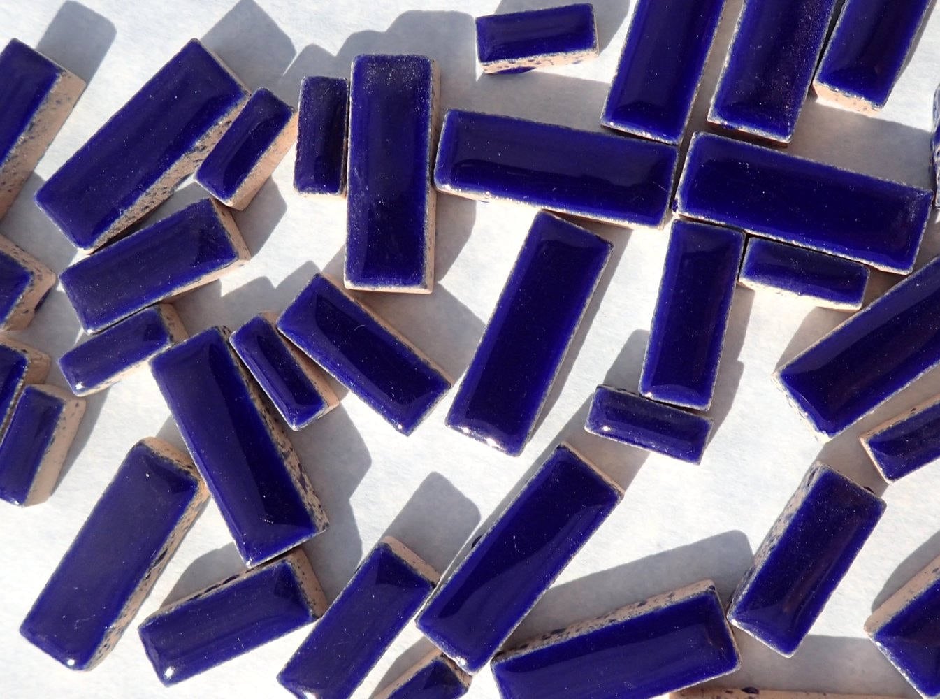 Dark Blue Mini Rectangles Mosaic Tiles - 50g Ceramic in Mix of 3 Sizes 3/8" and 5/8" and 3/4" in Indigo