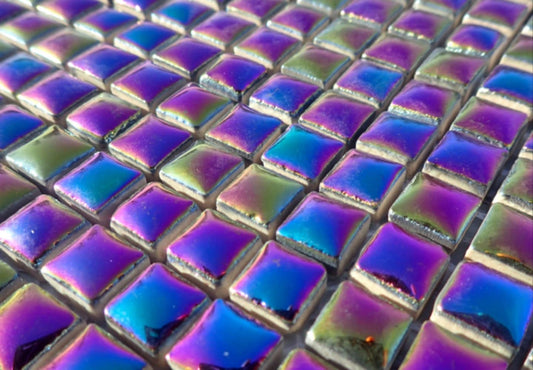 Colorful Metallic Square Mosaic Tiles - 1 cm Ceramic - Half Pound in Disco Lights