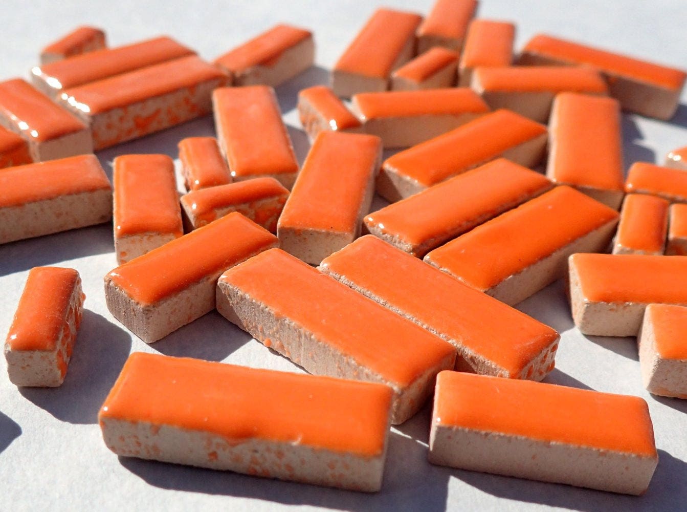 Orange Mini Rectangles Mosaic Tiles - 50g Ceramic in Mix of 3 Sizes 3/8" and 5/8" and 3/4"
