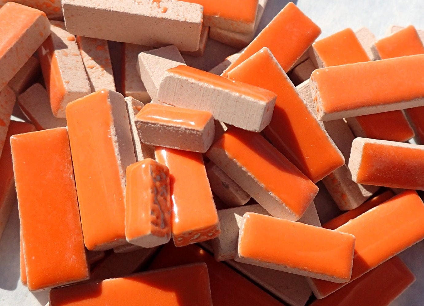 Orange Mini Rectangles Mosaic Tiles - 50g Ceramic in Mix of 3 Sizes 3/8" and 5/8" and 3/4"