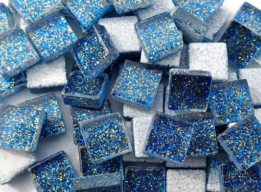 Blue and Gold Glitter Tiles - 1 cm - 100g - Over 100 Metallic Glass Tiles