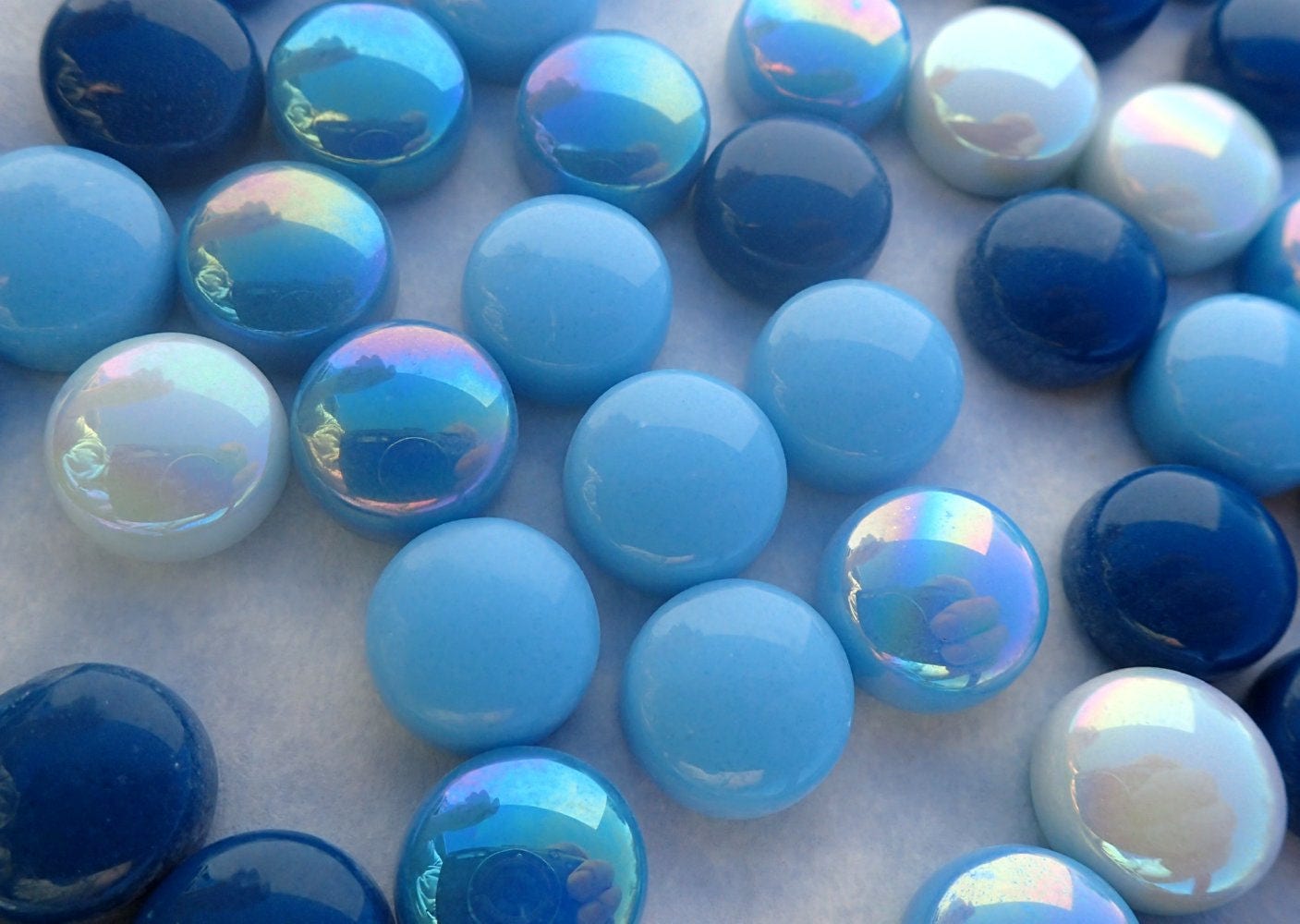 Got the Blues Mix Glass Drops Mosaic Tiles - 100 grams Vase Fillers - Mix of Gloss and Iridescent 12mm Glass Gems - Over 60 Tiles