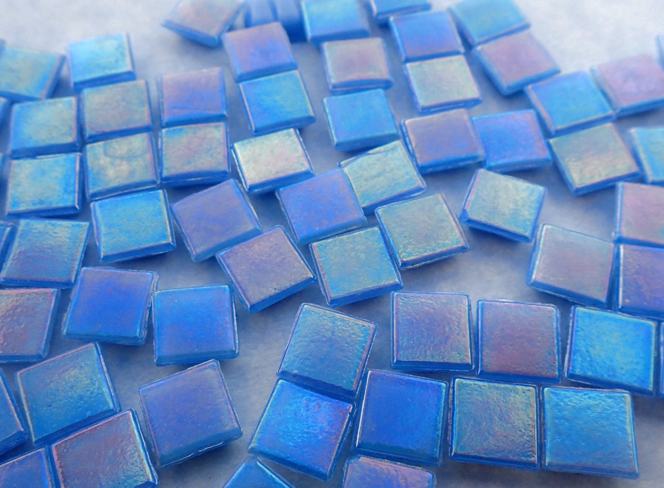Sky Blue Iridescent Venetian Glass Tiles - 1 cm - Mosaic Tiles - 100 grams