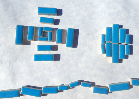 Mediterranean Blue Mini Rectangles Mosaic Tiles - 50g Ceramic in Mix of 3 Sizes 3/8" and 5/8" and 3/4" in Thalo Blue