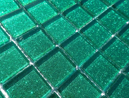 Emerald Green Glitter Tiles - 1 inch Mosaic Tiles - 25 Metallic Glass Tiles