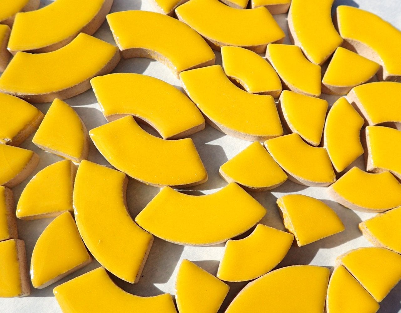 Lemon Yellow Bullseye Mosaic Tiles - 50g Ceramic Circle Parts in Mix of 3 Sizes