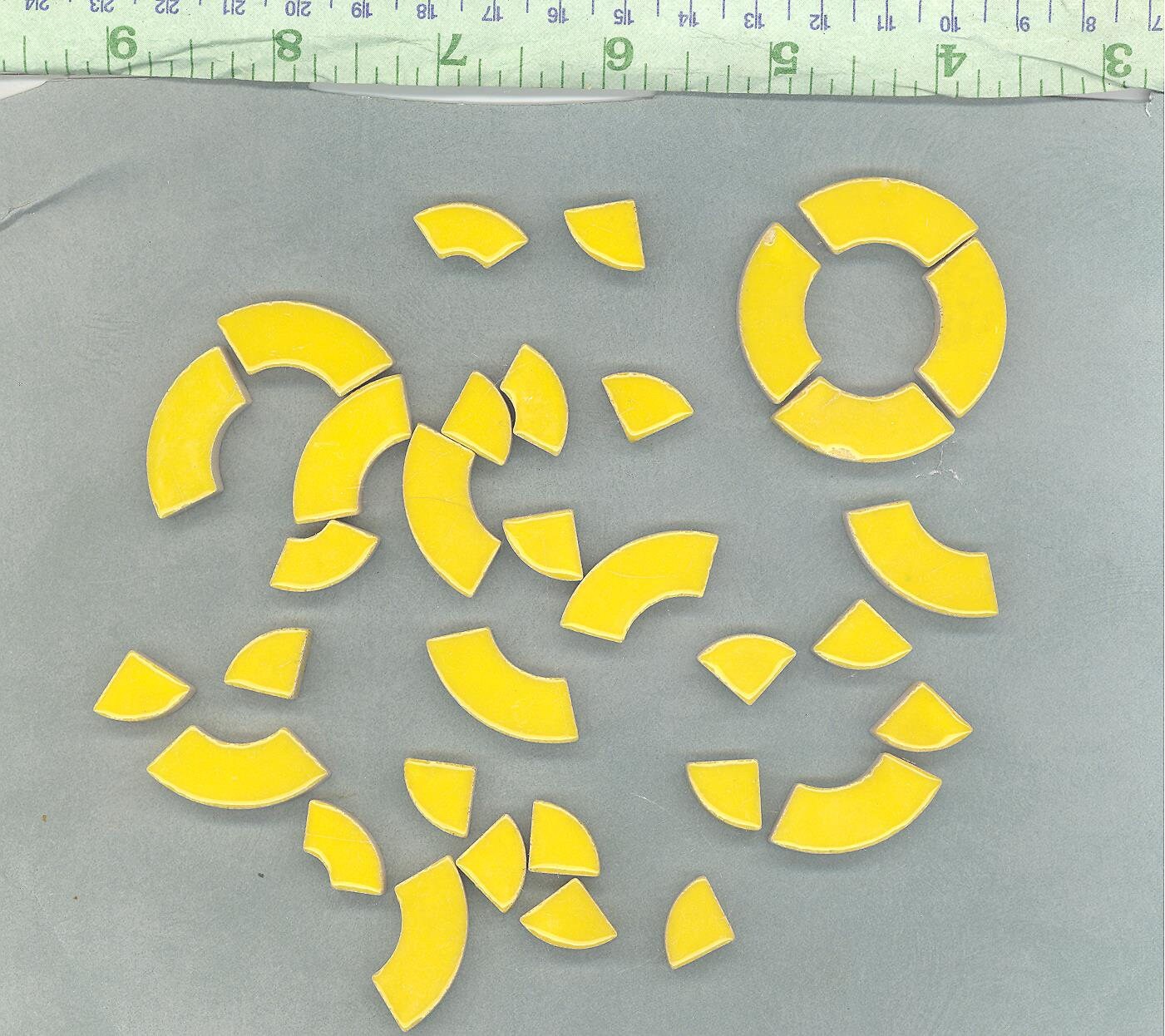 Lemon Yellow Bullseye Mosaic Tiles - 50g Ceramic Circle Parts in Mix of 3 Sizes