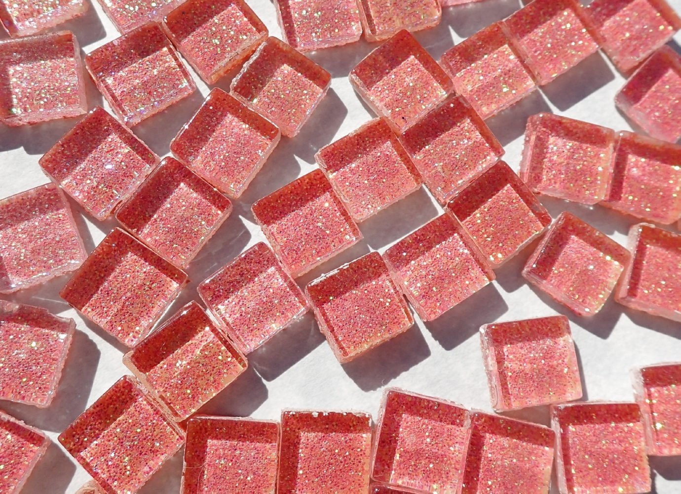 Bubblegum Pink Glitter Tiles - 1 cm - 100g - Over 100 Metallic Glass Tiles