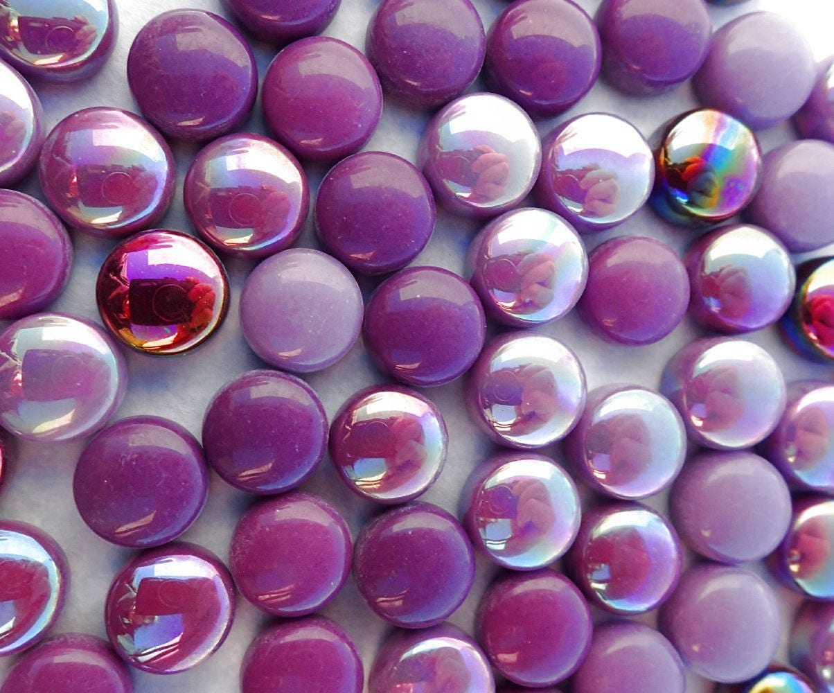 Berry Mix Glass Drops Mosaic Tiles - 100 grams - Mix of Gloss and Iridescent Glass Gems in Deep Purples - Over 60 Tiles