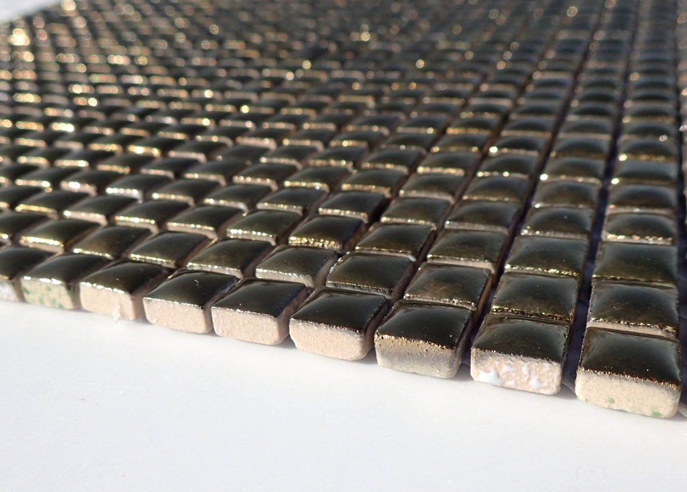 Gold Tiny Square Mosaic Tiles - 1 cm Ceramic - Half Pound in Shiny Mirror Finish